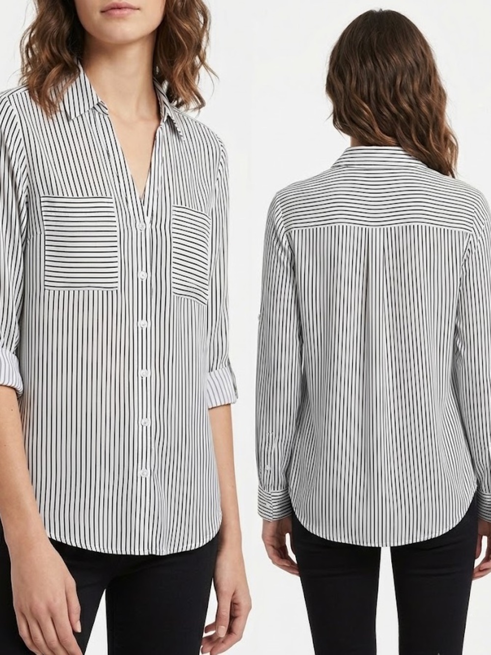 Express White Shirt with Black Horizontal Stripes